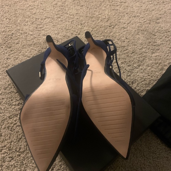 Zara Blue Suede Pointy Toe Laced Heels 38 - Picture 6 of 6